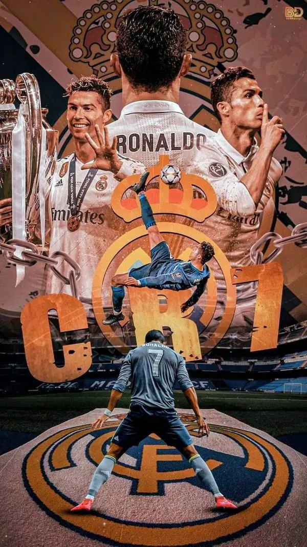 4 Hình nền Ronaldo Real Madrid toàn thân trên sân, nền khán đài mờ, độ nhận diện nhìn phát biết ngay