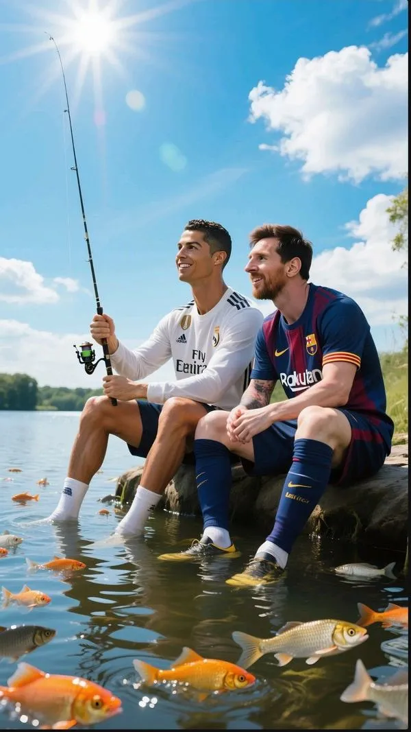 23 Tải ảnh hình nền Ronaldo Messi ngồi thư giãn ngoài trời, ánh nắng nhẹ, hợp nền đẹp 4K