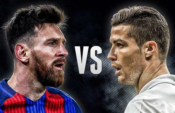 29 Ảnh bìa Ronaldo Messi cận mặt kèm chữ VS, tông tối tương phản, nhìn rất ngầu