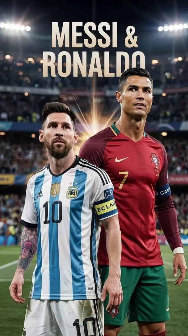 16 Hình nền Ronaldo Messi có chữ Messi Ronaldo phía trên, tông lạnh, hợp Tải ảnh làm nền 4K