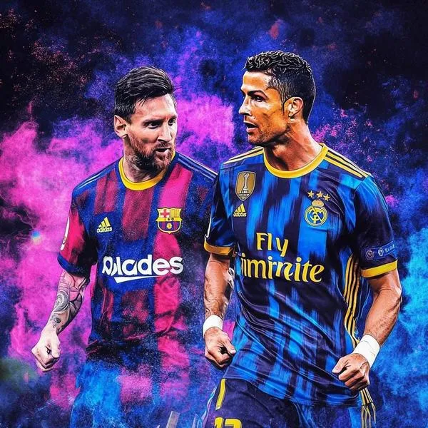 11 Hình nền Ronaldo Messi phong cách neon, chân dung đối diện, nền tím xanh, nhìn rất ngầu