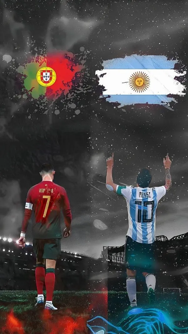 12 Tải ảnh hình nền Ronaldo và Messi kèm cờ Bồ Đào Nha Argentina, nền tối, hợp màn hình đẹp