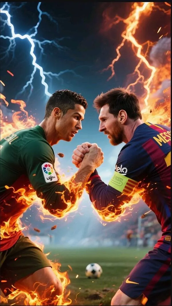 20 Wallpaper Ronaldo và Messi kèm tia sét nền bão, tư thế đối đầu, nhìn cực ngầu