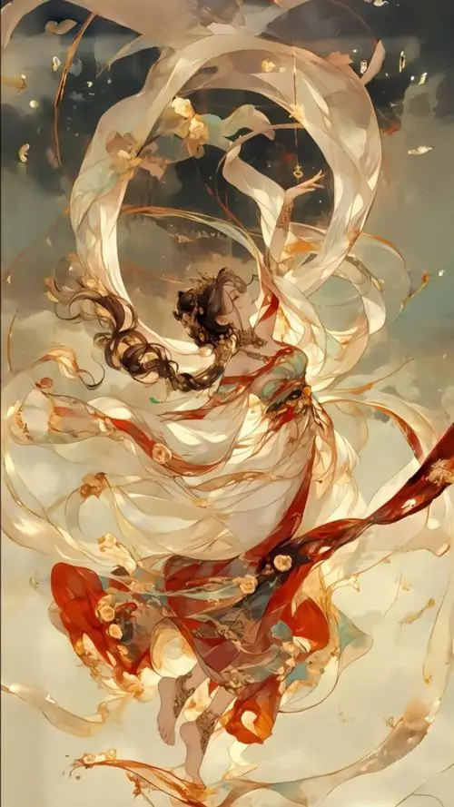 22 Bức hoạt họa ghi cảnh cô gái tóc vàng kéo đàn giữa vòng sáng uốn lượn, váy dài rải kim tuyến và cánh tay mềm như múa, không khí cổ điển gợi liên tưởng đến một phân đoạn thần nữ trong Đấu La Đại Lục