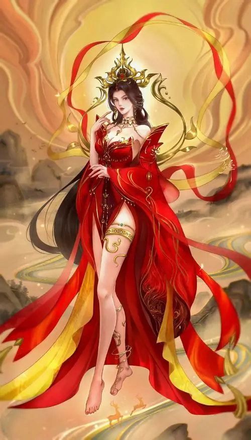 23 Ảnh hoạt hình cổ trang Trung Hoa tả cô nương đứng trước hàng đèn rực, mái tóc buông thẳng và cổ áo thêu kín, nét cười mỏng làm bức minh họa ngả sang tranh ngôn tình cổ đại hơn là cảnh chiến trận