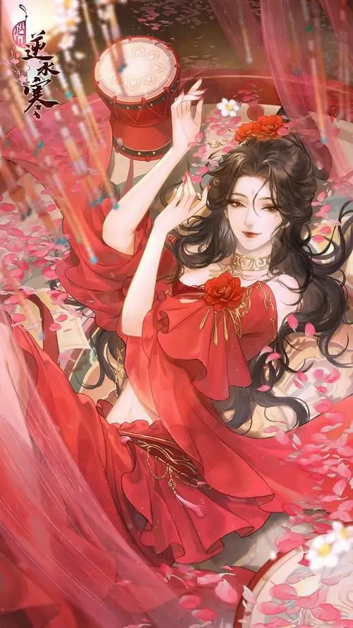 8 Cảnh hoạt hình ghi lại thiếu nữ váy đỏ múa giữa đêm hội, hai tay nâng dải lụa, tóc cài hoa nổi bật, nền đèn lồng phủ kín phía sau khiến tổng thể phiêu dật và rộn ràng như buổi yến tiệc mùa xuân