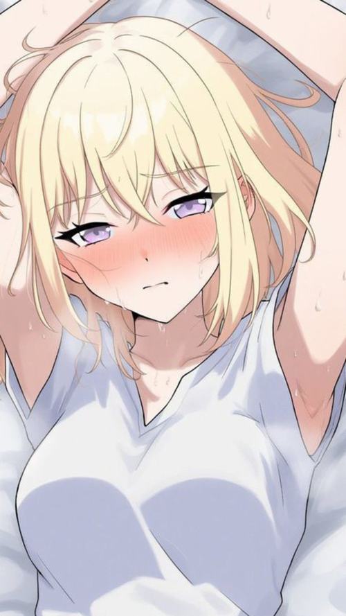 31 Gái xinh anime ngồi cạnh bàn học với vú nổi bật và má hồng dễ thương tạo vibe moe nhẹ