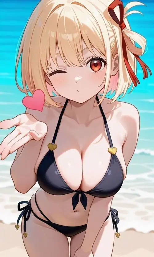 52 Bộ ảnh gái anime mặc bikini đẹp trẻ trung, phối màu sáng và bối cảnh biển xanh rất cuốn hút