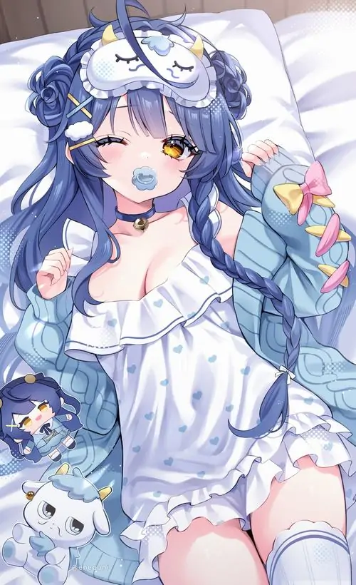 20 Tranh anime nữ cô nàng tóc xanh lam mặc váy trắng bèo, dáng ngồi mềm và gần gũi như vừa quay sang cười, sắc xanh phủ mát mắt khiến tổng thể dễ thương, hợp làm hình nền cho người thích vẻ trong lành