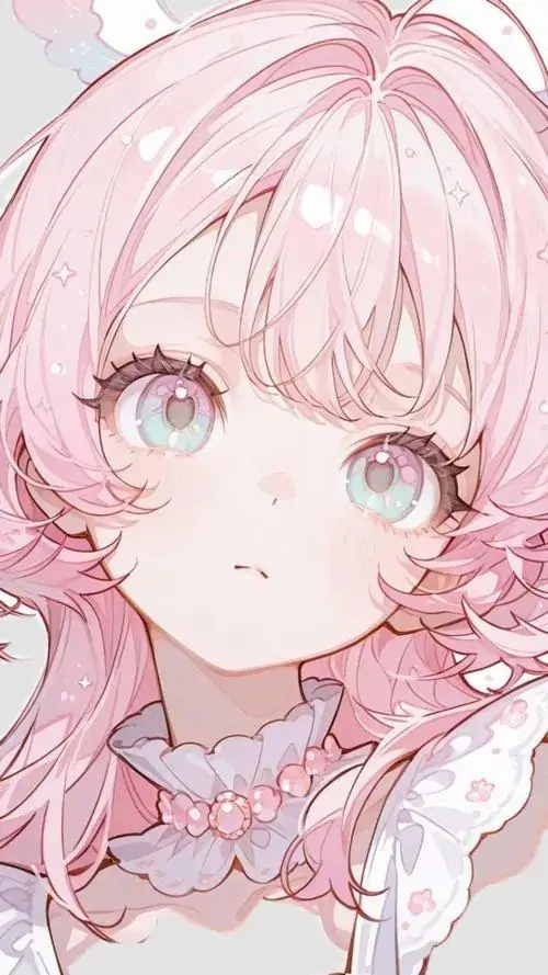 35 Hình anime nữ thiếu nữ line art hồng nhạt với tạp dề ren nhỏ mang hơi hướng Lolita, màu trắng hồng làm toàn khung hình nhẹ tênh, rất thích hợp cho người yêu gái anime dễ thương theo gu bánh ngọt cổ điển