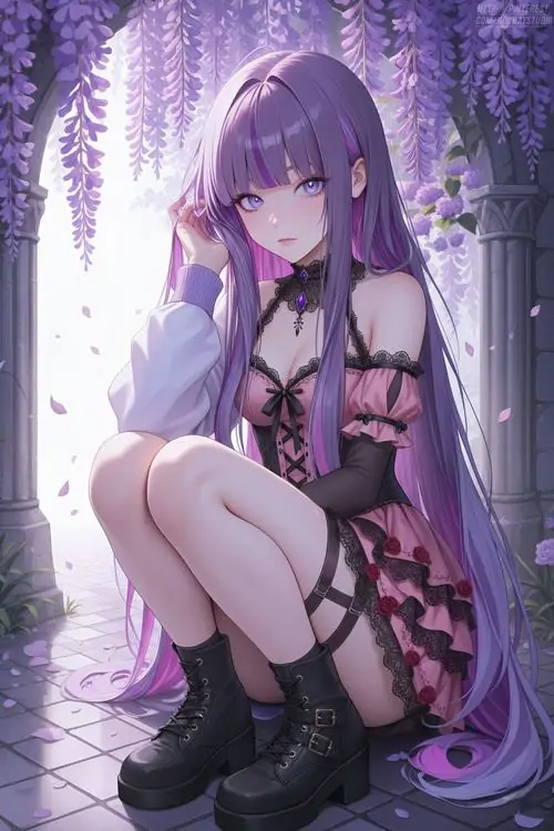 29 Những cánh hoa oải hương rụng rơi trên tà váy tím trong bộ đồ của cô gái nhỏ nhắn xinh xắn. Khung hình ảnh thiếu nữ tóc tử linh này mang đến một vẻ đẹp lạnh lùng đầy quyến rũ cho người xem.