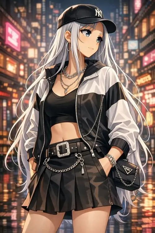 43 Nhân vật tóc hồng trong giáp công nghệ tạo cảm giác đang bước vào trận chiến, chi tiết vũ khí và ánh sáng sau lưng làm khung hình dồn năng lượng, chất liệu bóng tối sáng đan xen khiến bức ảnh sắc và rất quyết liệt