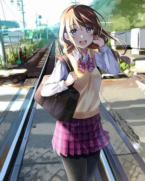 93 Avatar cool ngầu ghi lại cô nữ trẻ ngồi ngoài trời trong áo đen và váy caro, một tay giơ chào nhưng ánh mắt vẫn hơi thách thức, kiểu tóc gọn giúp gương mặt nổi hơn, tổng thể đẹp và rất đúng chất ảnh nữ sinh anime cá tính