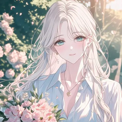 22 Cô nàng tóc trắng bên bờ biển ngập nắng, váy xanh nhạt ôm nhẹ dáng và bông hoa bên tai làm khung hình đẹp sáng bừng, hợp làm ảnh đại diện nữ tóc trắng cho những ai mê cảm giác mùa hè