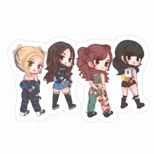1 Tranh Blackpink chibi có bốn thành viên đứng cạnh nhau trong outfit cá tính nhìn trẻ trung và dễ mến