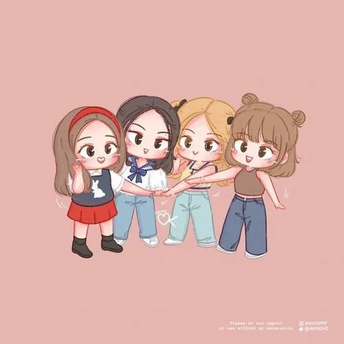 3 Ảnh hoạt hình Blackpink đáng yêu với bốn gái mặc đồ thường ngày kèm phụ kiện gấu trông nhí nhảnh