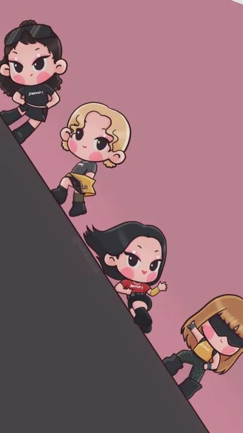 7 Ảnh Blackpink phong cách chibi với nhân vật nhỏ xíu ló ra bên nền tím mang tinh nghịch bí ẩn