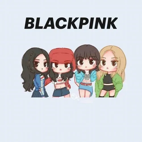 11 Tranh Blackpink chibi phối logo nhóm cùng bốn thành viên tóc dài tạo thể trẻ trung và nhận diện rõ