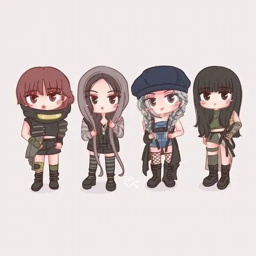 12 Hình Blackpink chibi dễ thương đặt bốn cô gái trong outfit đường phố tối màu mang cá tính sinh động