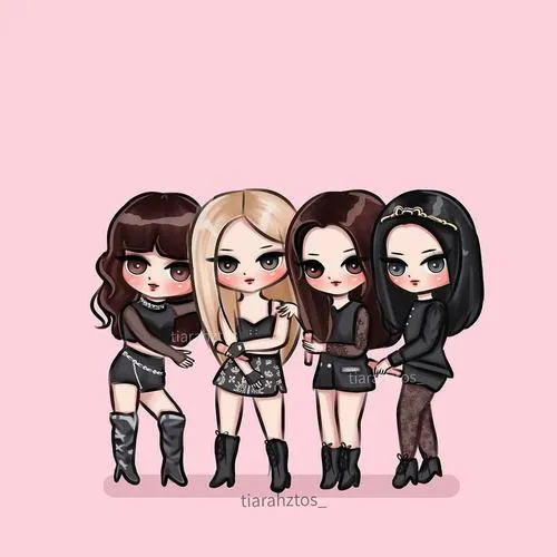 13 Ảnh Blackpink chibi khắc họa bốn thành viên trong trang phục biểu diễn đen hồng với thần thái nổi bật