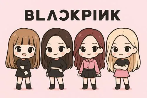 15 Fanart Blackpink đầu to thân nhỏ đi cùng logo nhóm làm nổi bật bốn thành viên với nét mềm mại