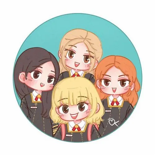 17 Ảnh hoạt hình Blackpink đáng yêu trong khung tròn gom bốn gương mặt lại gần nhau tạo vẻ ấm áp