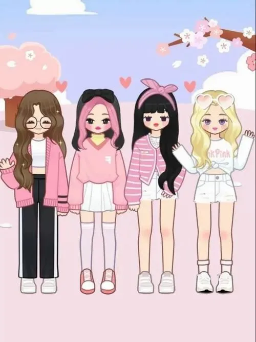 19 Ảnh Blackpink chibi đặt bốn thành viên trong bối cảnh ngoài trời tươi sáng với tai mèo ngộ nghĩnh