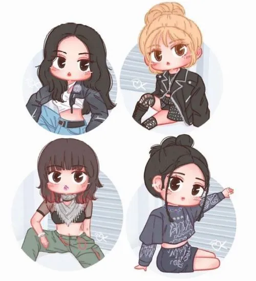 23 Fanart Blackpink đáng yêu chia bốn thành viên vào khung tròn riêng tạo thể gọn gàng và nhận diện rõ
