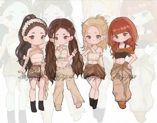 25 Hình Blackpink chibi dễ thương mang tông nâu be với bốn thành viên đứng gần nhau trông nhẹ nhàng