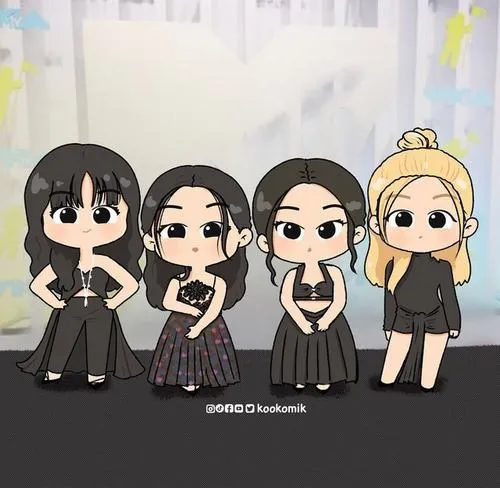 27 Ảnh Blackpink chibi đặt bốn thành viên trên nền tối làm outfit đen trở nên cá tính cuốn mắt