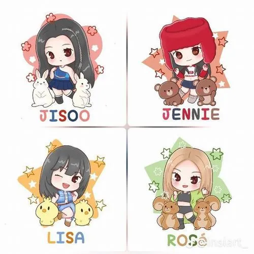 28 Tranh Blackpink chibi tách bốn thành viên vào ô riêng cùng phụ kiện mini tạo nét nhận diện rõ