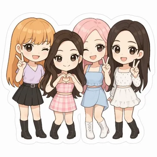 30 Hình Blackpink chibi dễ thương cho bốn thành viên diện váy pastel đứng cạnh nhau với dáng vẻ thanh thoát