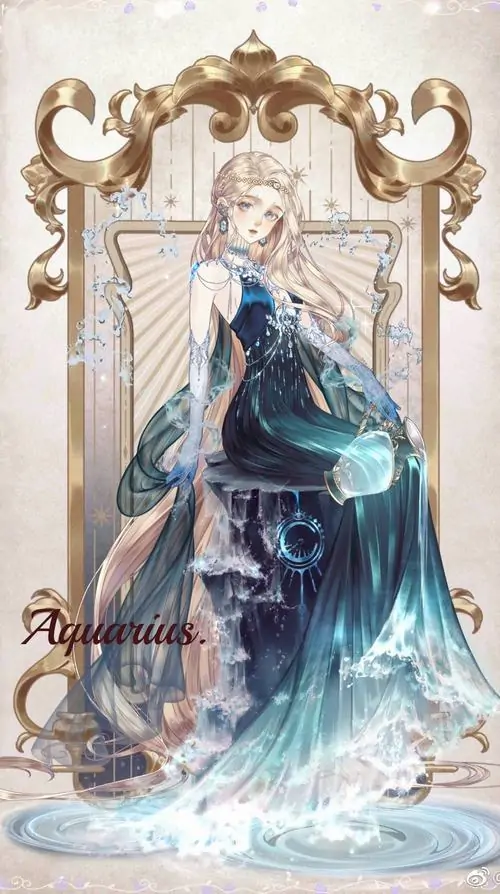 16 Hình cung Bảo Bình nữ chibi kết hợp bình nước nhỏ bên cạnh tạo bố cục xinh xắn và đúng tinh thần hoàng đạo