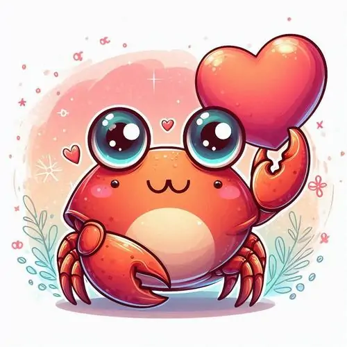 26 Ảnh hoạt họa chibi Cự Giải nữ đứng cạnh vỏ sò lấp lánh, tạo cảm giác mềm mại và gần gũi ngay từ lần nhìn đầu