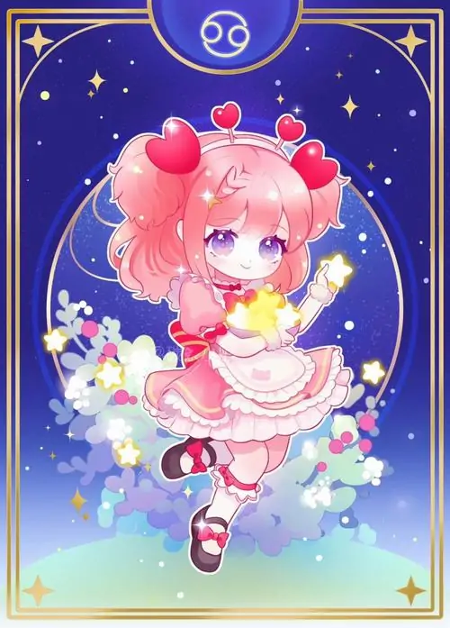 6 Ảnh anime Cự Giải nữ bên sao biển nhỏ, nơ tóc xinh tạo điểm nhấn vừa đủ để khung hình trông duyên và nổi bật