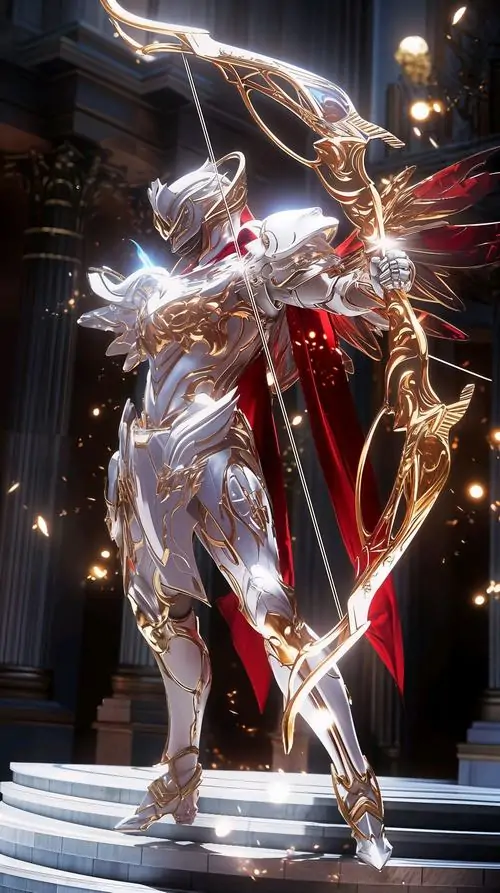 12 Ảnh chibi cô gái Nhân Mã ôm cây cung trước nền sao tím dịu mắt, gương mặt bầu bĩnh và nụ cười rất sáng