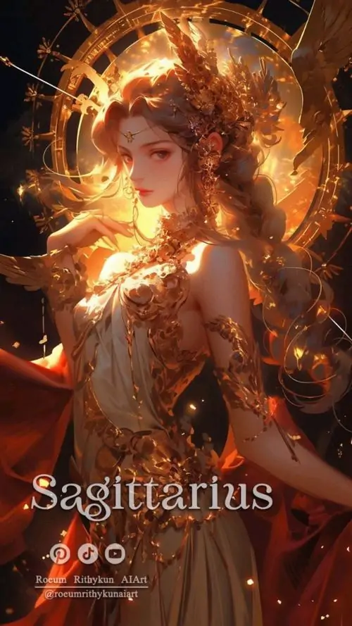 1 Ảnh chibi Nhân Mã nữ giương cung về phía trời xa, thần thái ngọt ngào nhưng vẫn giữ nét mạnh mẽ rất riêng