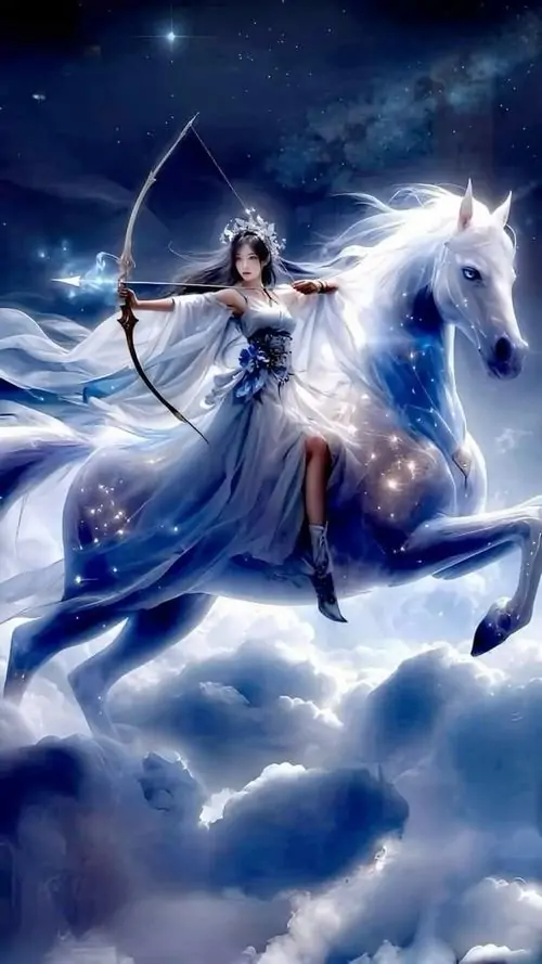 28 Hình anime Nhân Mã nữ bước đi giữa thiên hà Milky Way, váy áo mềm và sắc vàng làm ảnh thêm trẻ trung