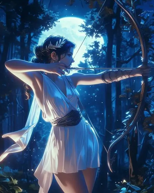 33 Hình anime Cung Thủ nữ đứng cạnh cửa vòm trăng, nét ngộ nghĩnh và dáng mảnh tạo ấn tượng rất duyên