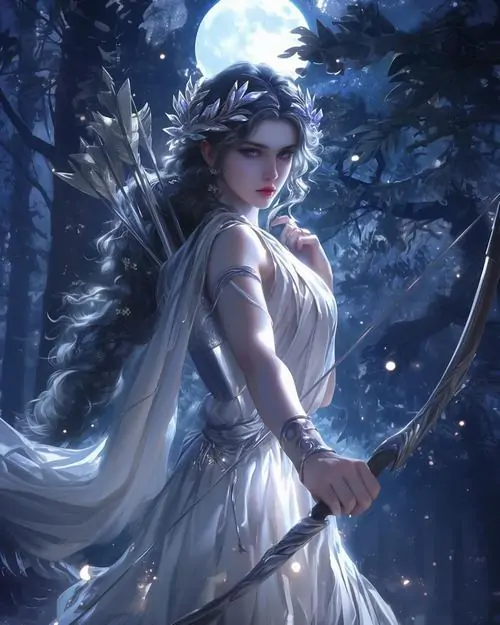 40 Ảnh chibi cô gái Xạ Thủ nép bên vầng trăng nhỏ, gương mặt tròn và năng lượng phiêu lưu hiện rõ qua dáng đứng