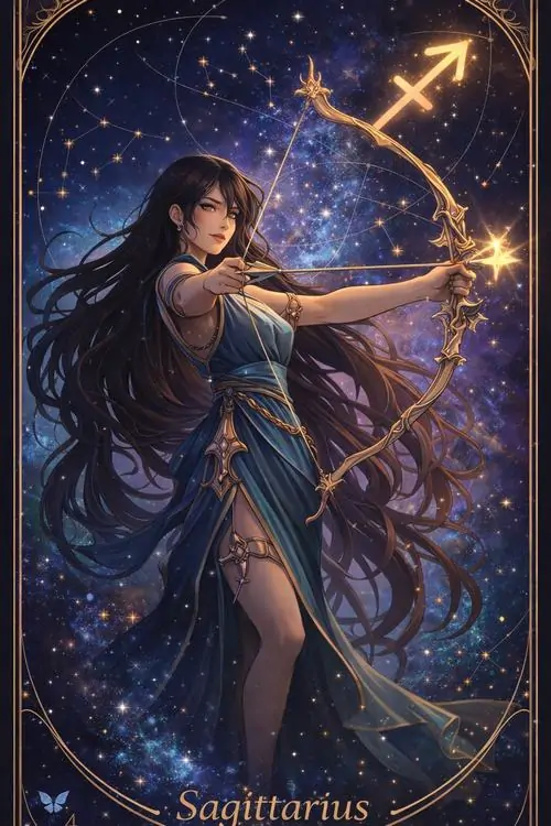 11 Hình anime Cung Thủ nữ giơ tay đón ánh sao, hiệu ứng ánh sáng mềm làm gương mặt càng thêm trong trẻo