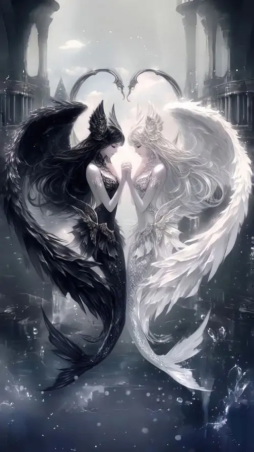 16 Hai bóng đen trắng cuộn vào nhau như thiên nga, cảm giác song sinh hiện rõ giữa lớp sương mờ và nền xám lạnh