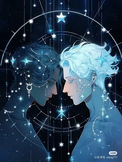 26 Bức vẽ khắc họa hai khuôn mặt xanh lam nhìn nghiêng, vòng thiên văn phía sau gợi nét lanh lợi rất rõ