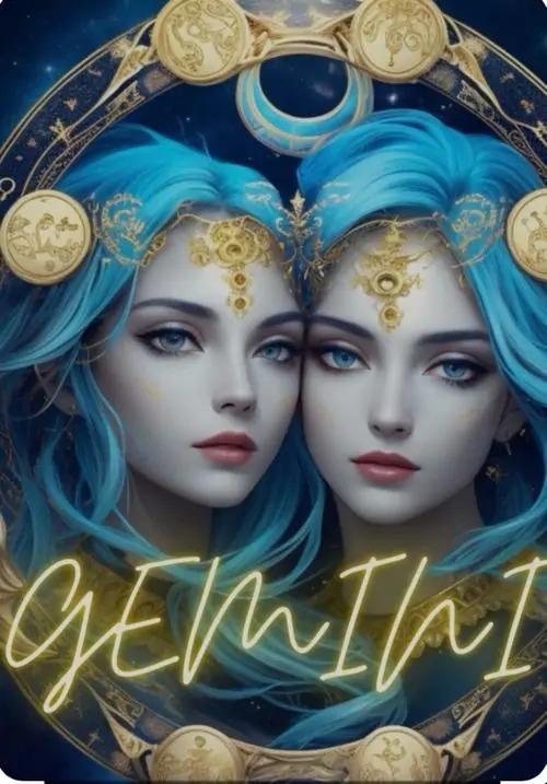 27 Hai gương mặt lam ngọc sát nhau giữa nền tối, ánh nhìn sâu cùng dòng chữ lớn làm tranh giàu cảm xúc