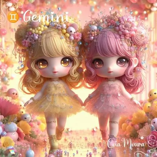 36 Hai búp bê tóc vàng hồng đứng giữa ánh kim dày, thần thái vui tươi và lớp sáng dày làm ảnh bật lên