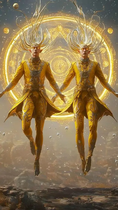 4 Khung hình dựng hai tượng vàng giữa vòng sáng lớn, bố cục nổi bật và dáng đứng cân xứng làm tổng thể rất cuốn