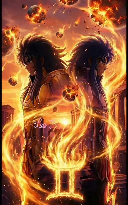 8 Hai bóng đen đứng giữa biển lửa cam đỏ, đường sáng uốn quanh khung ảnh làm cảm xúc trở nên mãnh liệt hơn