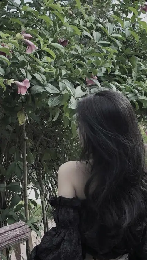 2 Ảnh con gái giấu mặt với gái đẹp quay lưng giữa tán lá làm mái tóc dài trở thành điểm nhìn cuốn mắt