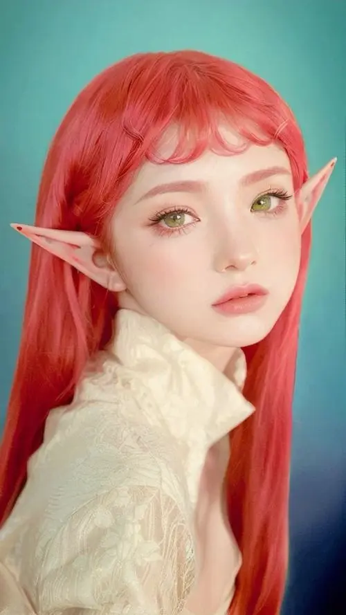 32 Chân dung tóc đỏ tai nhọn gợi vẻ thần thoại nhẹ nhàng với làn da sáng và ánh nhìn đầy xa xăm