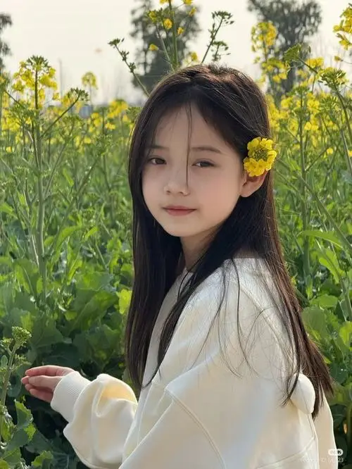 14 Giữa đồng hoa vàng cô gái cài hoa bên tai nổi bật nhờ gương mặt sáng và sắc ảnh mềm rất thơ